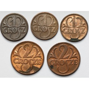 1 i 2 grosze 1932-1939 - zestaw (5szt)