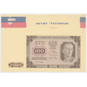 Próba kolorystyczna 100 złotych 1948 - z szerokim marginesem i paserami