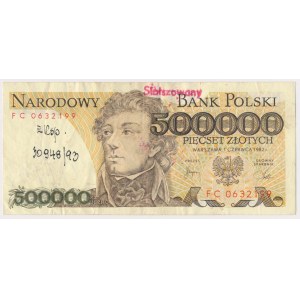 Falsyfikat z epoki 500 zł 1982 sfałszowane na 500.000 zł 1982 - wyłapane i opisane w epoce