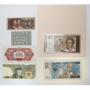 Banknoty kolekcjonerskie Jan Paweł II i Słowacki, 50 zł 1988, reprint 2 zł 1944 i inne (6szt)