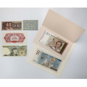 Banknoty kolekcjonerskie Jan Paweł II i Słowacki, 50 zł 1988, reprint 2 zł 1944 i inne (6szt)