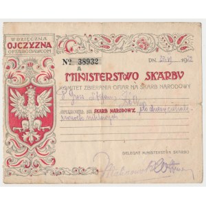 Ministerstwo Skarbu - pokwitowanie ofiary na Skarb Narodowy 1920