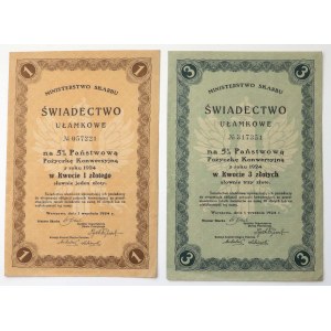 5% Pożyczka Konwersyjna 1924, Świadectwa Ułamkowe 1 i 3 zł (2szt)
