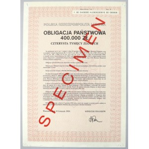 Obligacja Państwowa 400.000 zł 1989 - SPECIMEN