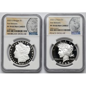 USA, Dolar 2023-s, San Francisco - restrikes - zestaw (2szt)