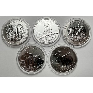 Kanada, 5 dolarów 2011-2013 - zwierzęta - zestaw (5szt)