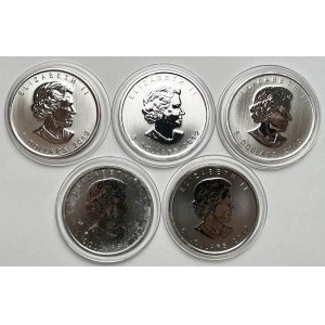 Kanada, 5 dolarów 2011-2013 - zwierzęta - zestaw (5szt)