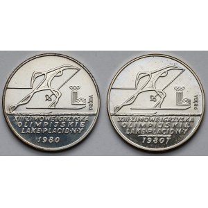 Próba SREBRO 200 złotych 1980 Lake Placid - narciarz - zestaw (2szt)