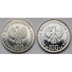 SREBRO 100 złotych 1977-1978 Żubr i Bóbr - zestaw (2szt)