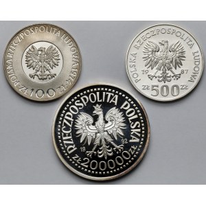 SREBRO 100-200.000 złotych 1974-1992 - zestaw (3szt)