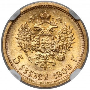 Rosja, Mikołaj II, 5 rubli 1909 EB, Petersburg - rzadkie