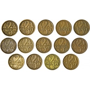 zestaw 14. monet dwugroszowych, 1923-1939
