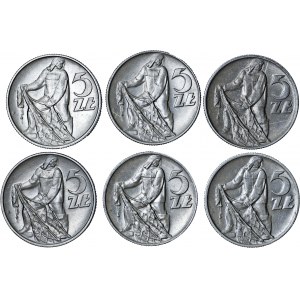 komplet roczników monet pięciozłotowych z lat 1958-1974