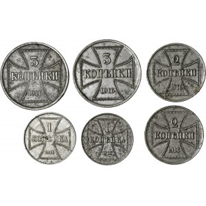 zestaw sześciu monet z 1916 roku