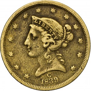 5 dolarów, 1839, C, Au