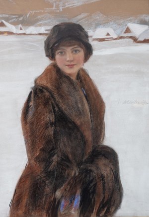 Teodor Axentowicz (1859 Braszów/Rumunia - 1938 Kraków), Portret damy w futrze