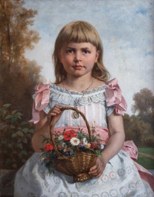 Carl Breitbach (1833 Berlin - 1904 Kassel), Dziewczynka z polnymi kwiatkami, 1888 r.