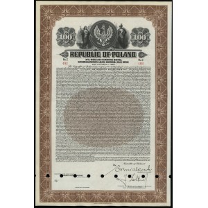 Rzeczpospolita Polska (1918-1939), 3 % obligacja na 100 dolarów w złocie, z roku 1937 płatna do 1.10.1956 r.