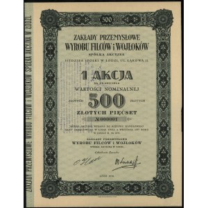 Polen, 1 Aktie für 500 Zloty, 1938, Łódź