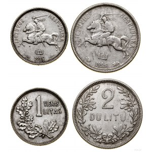 Litwa, lot 2 monet: 1 lit, 2 lity, 1925, Kowno