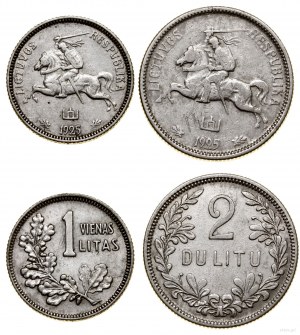 Litwa, lot 2 monet: 1 lit, 2 lity, 1925, Kowno