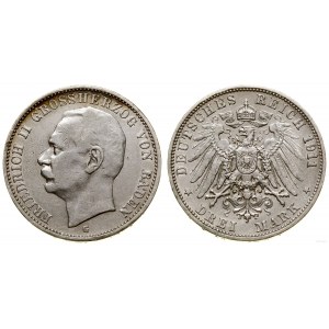Niemcy, 3 marki, 1911 G, Karlsruhe