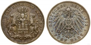 Niemcy, 5 marek, 1902 J, Hamburg