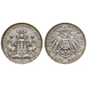 Niemcy, 3 marki, 1914 J, Hamburg