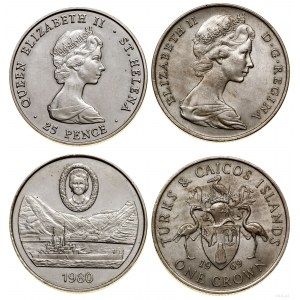 różne, zestaw: 1 korona 1969 (Turks i Caicos) i 25 pensów 1980 (Wyspa Świętej Heleny)