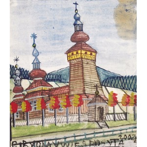 Nikifor KRYNICKI (1895-1968), Kościółek z trzema wieżami