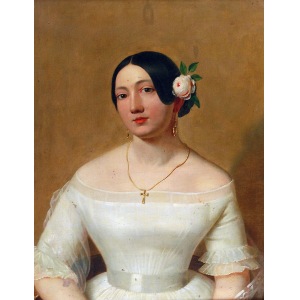 Malarz nieokreślony austriacki, XIX w., Dziewczyna z różą we włosach, pocz. XIX w.