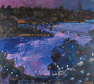 Jan SZANCENBACH (1928-1998), Pejzaż nocny z Paryża [Pont Neuf i Pont Des Arts], 1996