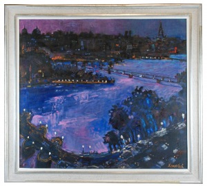 Jan SZANCENBACH (1928-1998), Pejzaż nocny z Paryża [Pont Neuf i Pont Des Arts], 1996