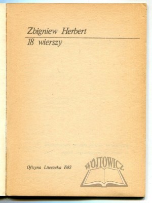 HERBERT Zbigniew, 18 wierszy. (Wyd. 1).
