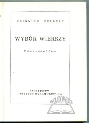 HERBERT Zbigniew, Wybór wierszy. (Wyd. 1).