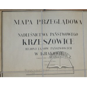 (KRZESZOWICE). Mapa przeglądowa Nadleśnictwa Państwowego Krzeszowice, rejonu lasów państwowych w Krakowie.