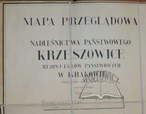 (KRZESZOWICE). Mapa przeglądowa Nadleśnictwa Państwowego Krzeszowice, rejonu lasów państwowych w Krakowie.
