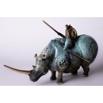 D.Z., Warrior on a Rhino (Bronze with amber, 47 cm wide)