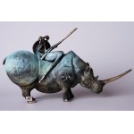 D.Z., Warrior on a Rhino (Bronze with amber, 47 cm wide)