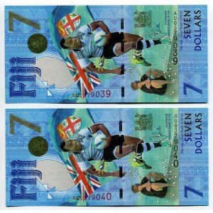 Fiji 2 x 7 Dollars 2016 (2017) With Consecutive Numbers