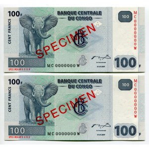 Congo Democratic Republic 2 x 100 Francs 2007 Specimen