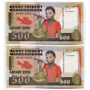 Madagascar 2 x 500 Francs / 100 Ariary 1988 - 1993 (ND)