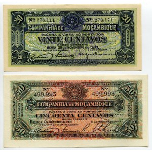 Mozambique Beira 50 & 20 Centavos 1931 - 1933 / 1942 Cancelled