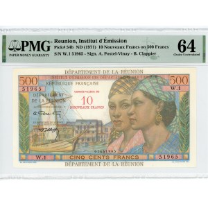 Reunion 10 Nouveaux Francs on 500 Francs 1971 (ND) PMG 64