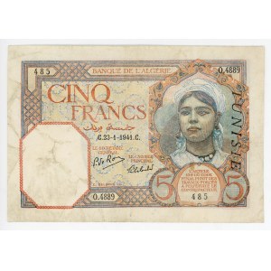 Tunisia 5 Francs 1941 Overprint