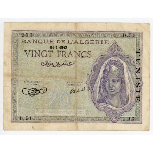 Tunisia 20 Francs 1943 Overprint