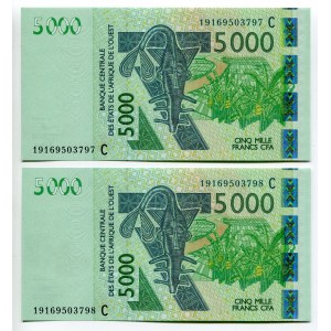West African States Burkina Faso 2 x 5000 Francs 2003 C With Consecutive Numbers
