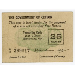 Ceylon 25 Cents 1942