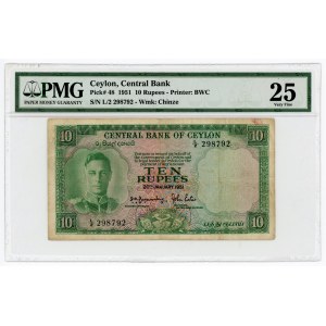 Ceylon 10 Rupees 1951 PMG 25