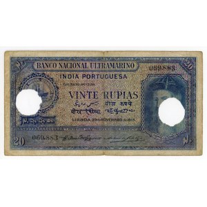 India Portuguese 20 Rupias 1945 Cancelled